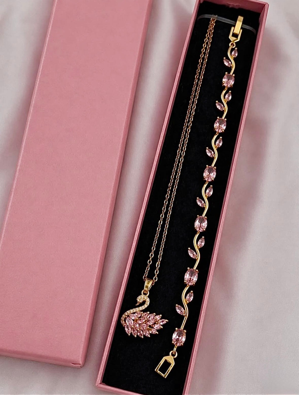 Pink & gold swan necklace