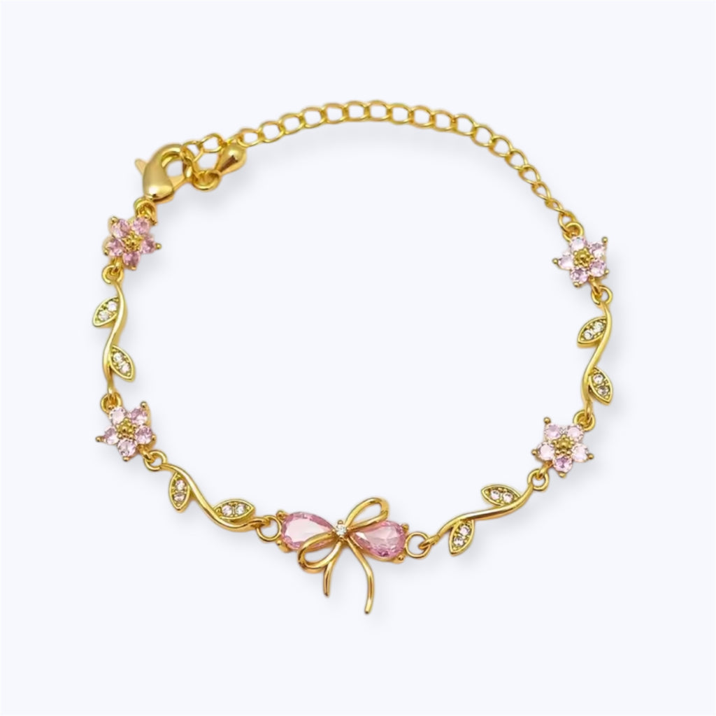 Floral bow charm bracelet