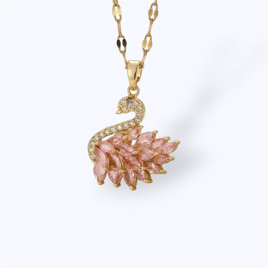 Pink & gold swan necklace
