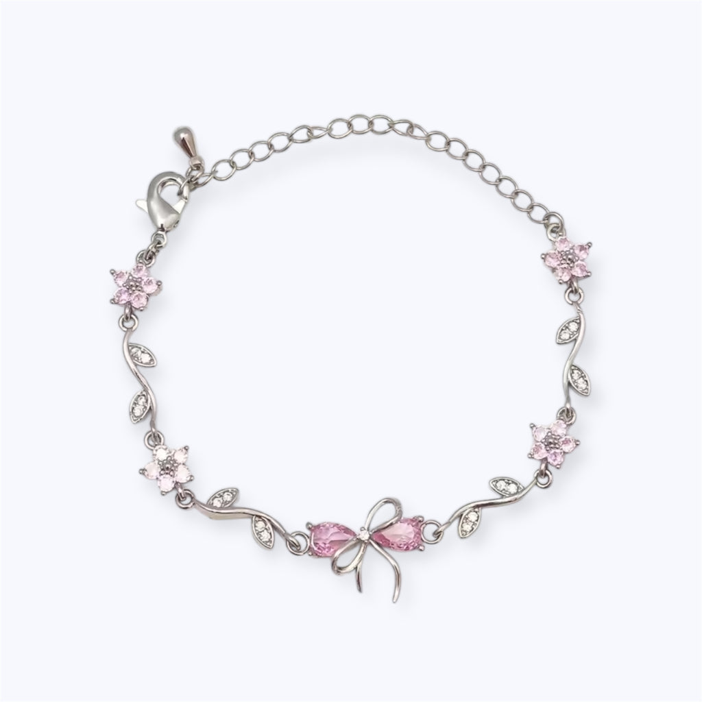 Floral bow charm bracelet