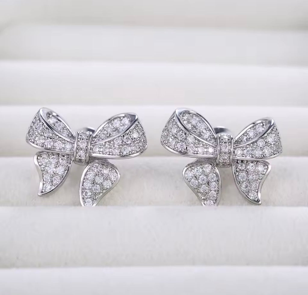 Silver bow earrings