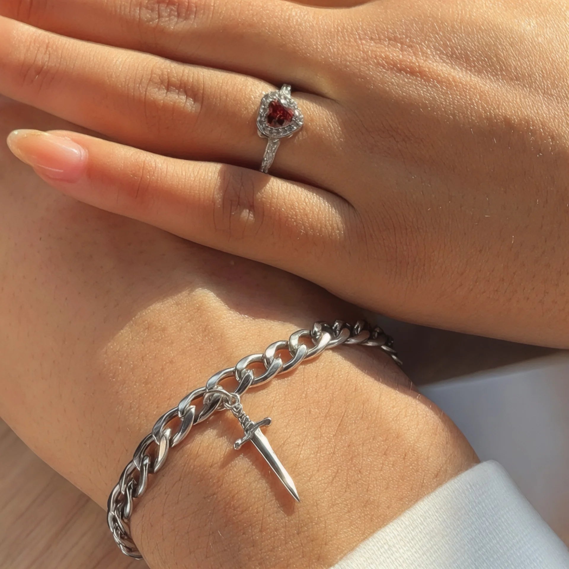 Heart & sword ring and bracelet
