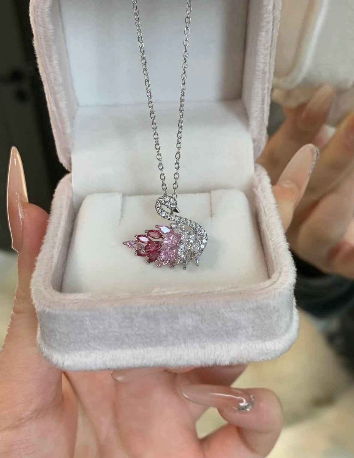Pink swan necklace