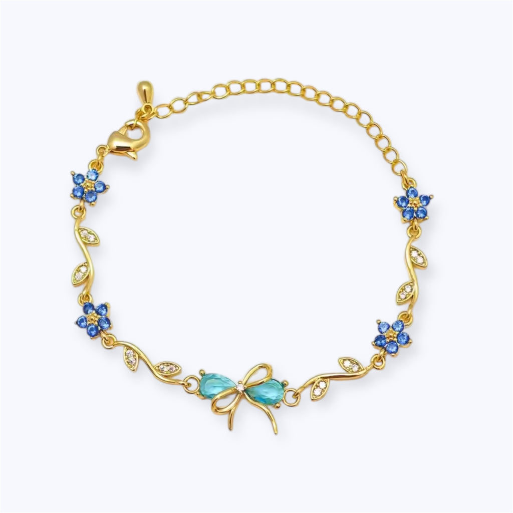 Floral bow charm bracelet