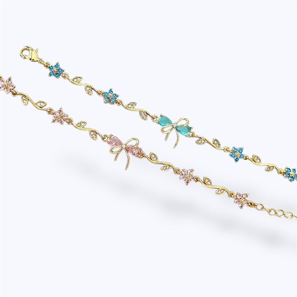 Floral bow charm bracelet