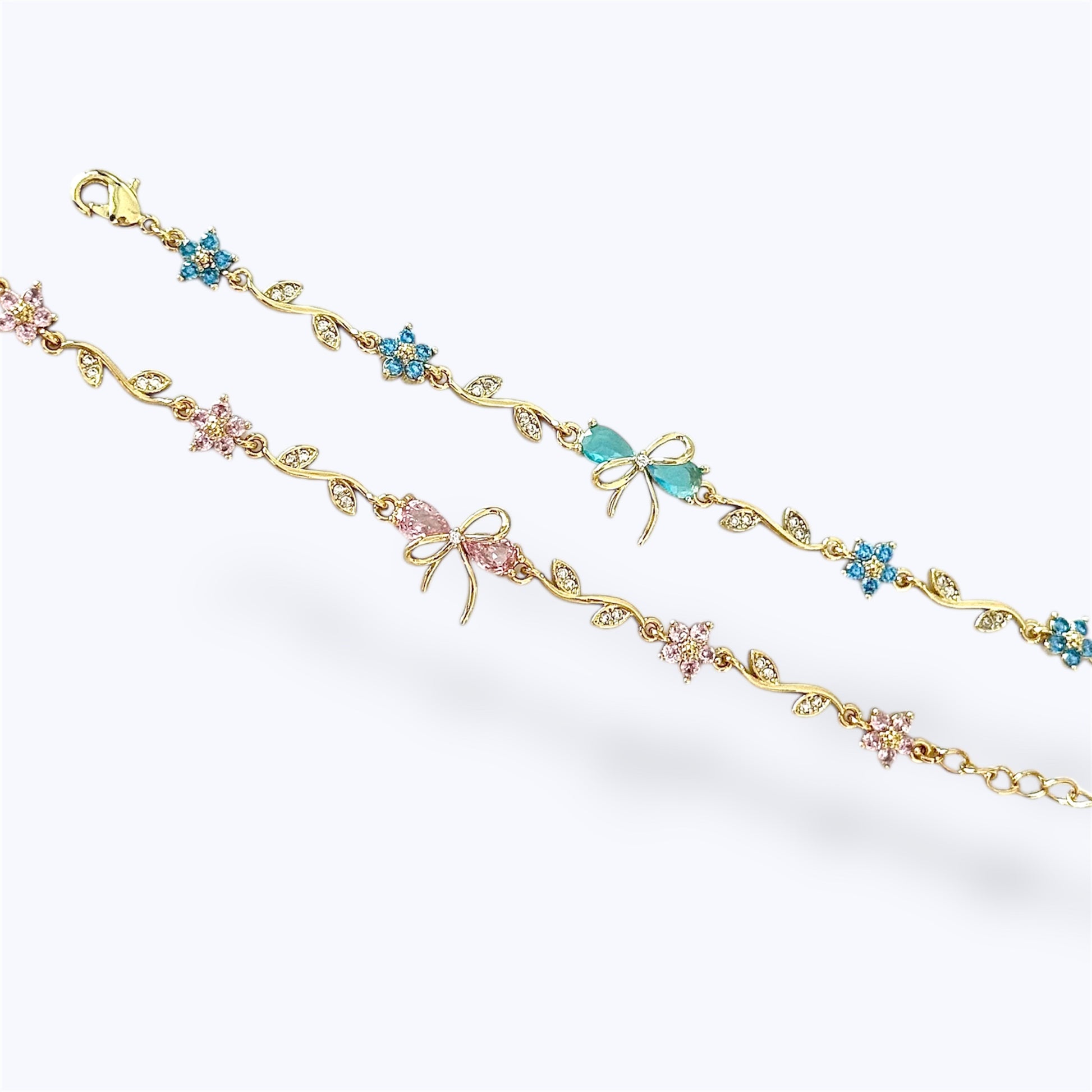 Floral bow charm bracelet